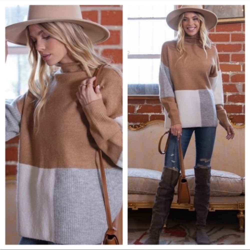 Color Block Knitted Pullover Sweater